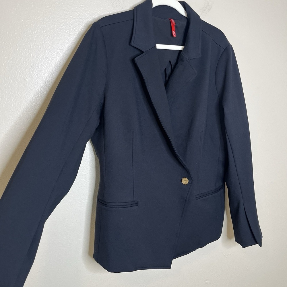 Spanx Jacket 1X Black The Perfect Blazer Ponte One Button Gold Asymmetrical XL - Picture 2 of 13